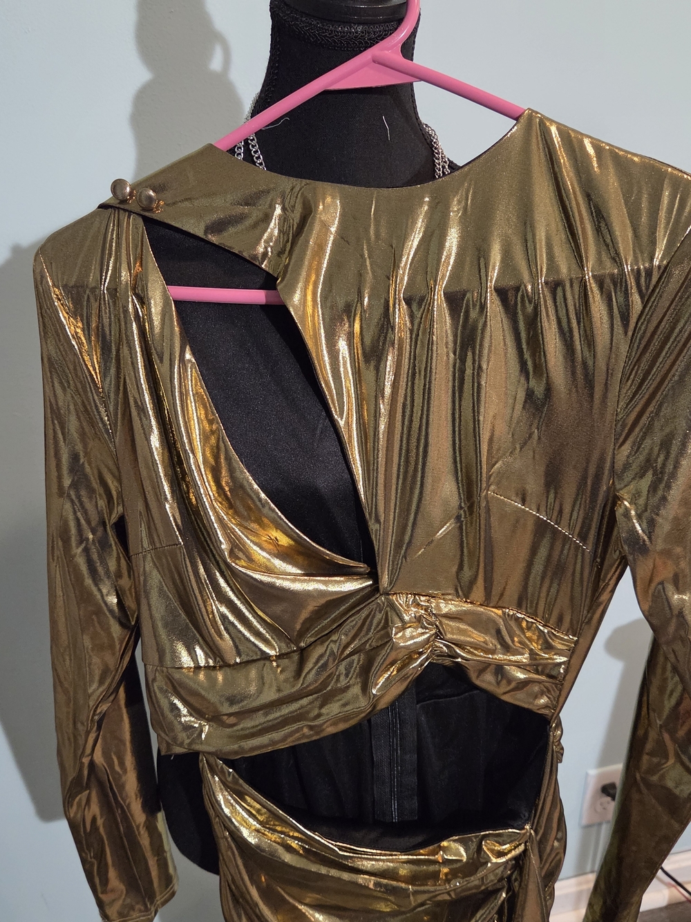 AKIRA Metallic Gold Cutout Crop Jacket